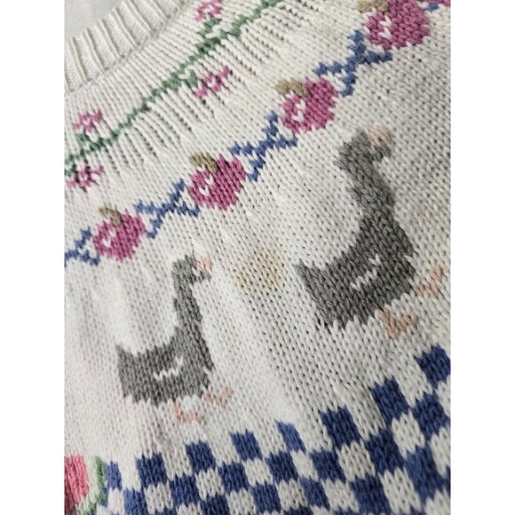 Vintage 80s Eddie Bauer Cute Ducks Watermelon Cotton Knit Pullover Sweater LRG - Picture 10 of 14